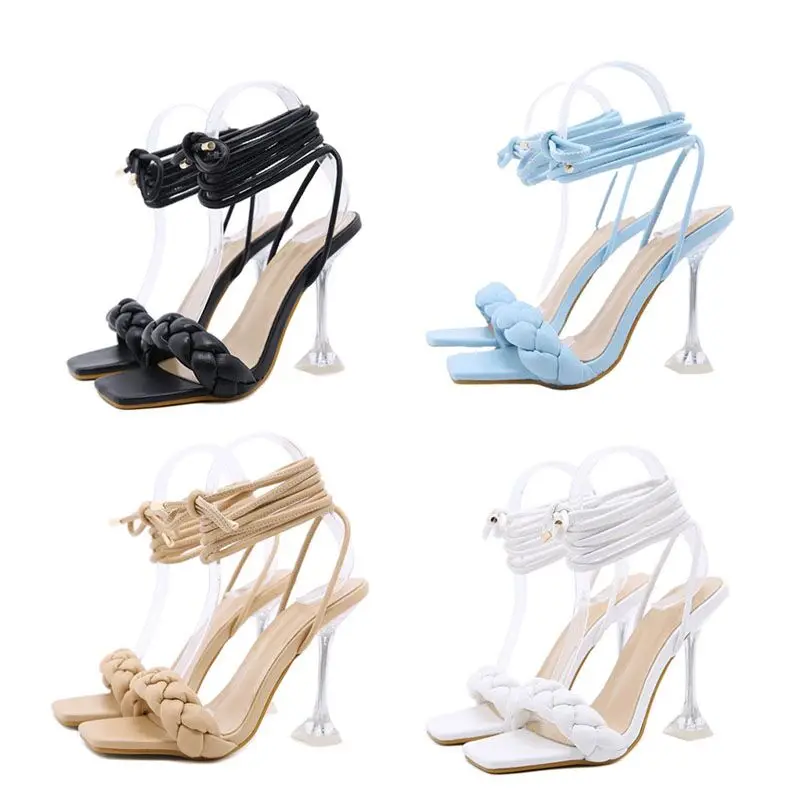 

2021 New Summer Fashion Shoes Women Sandals Transparent Strange High Heels Weave Ladies Sandals Open Toe Shoes.