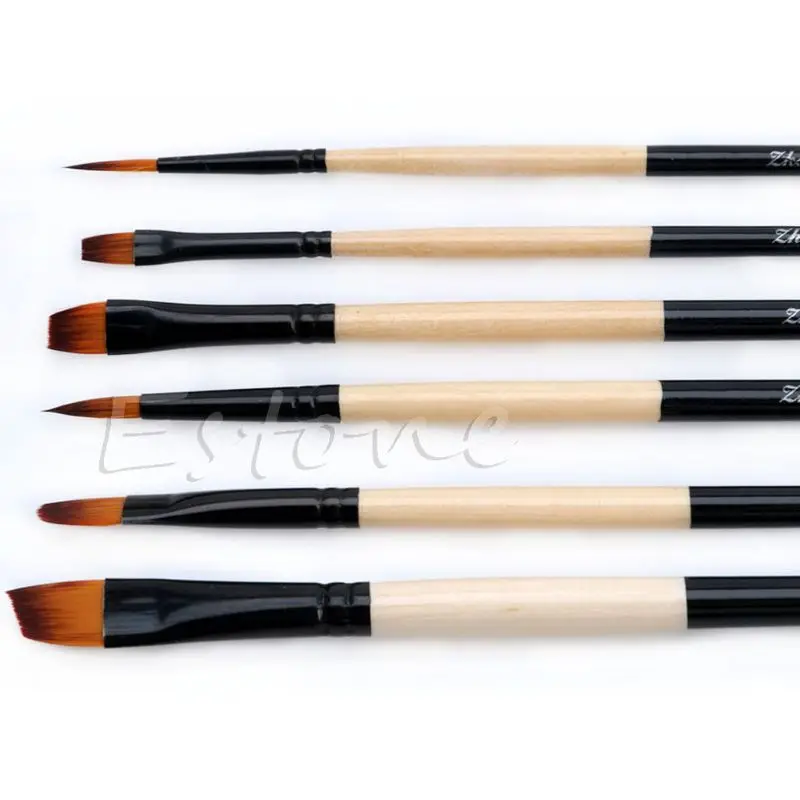 

6 Pcs/Set Flat Nylon Hair Paint Brush Gouache Acrylic Oil Painting Art Craft