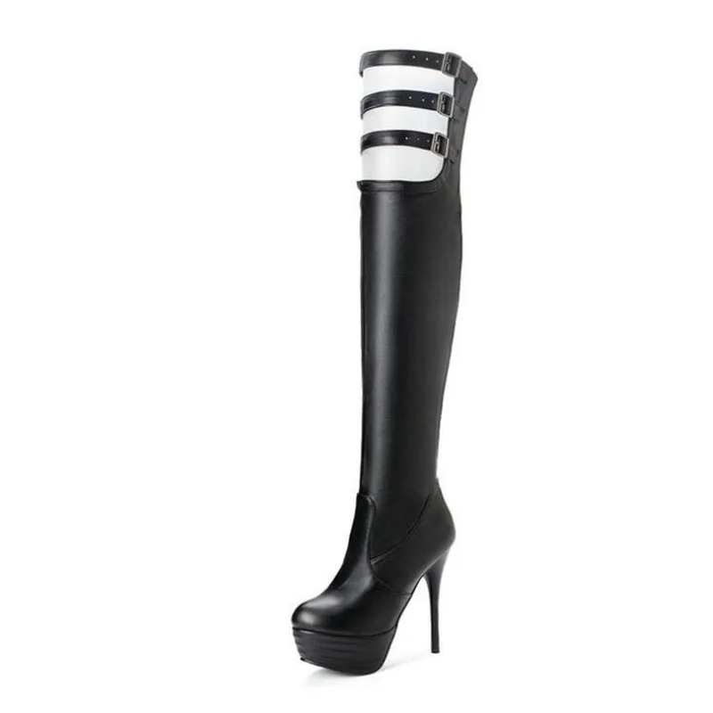 Женские высокие сапоги на платформе Сапоги выше колена высоком каблуке для