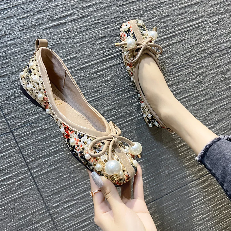 

Korean Shoes All-Match Mixed Colors Round Toe Casual Female Sneakers Bow-Knot Dress Flats Women Elegant Crystal Shallow Mouth