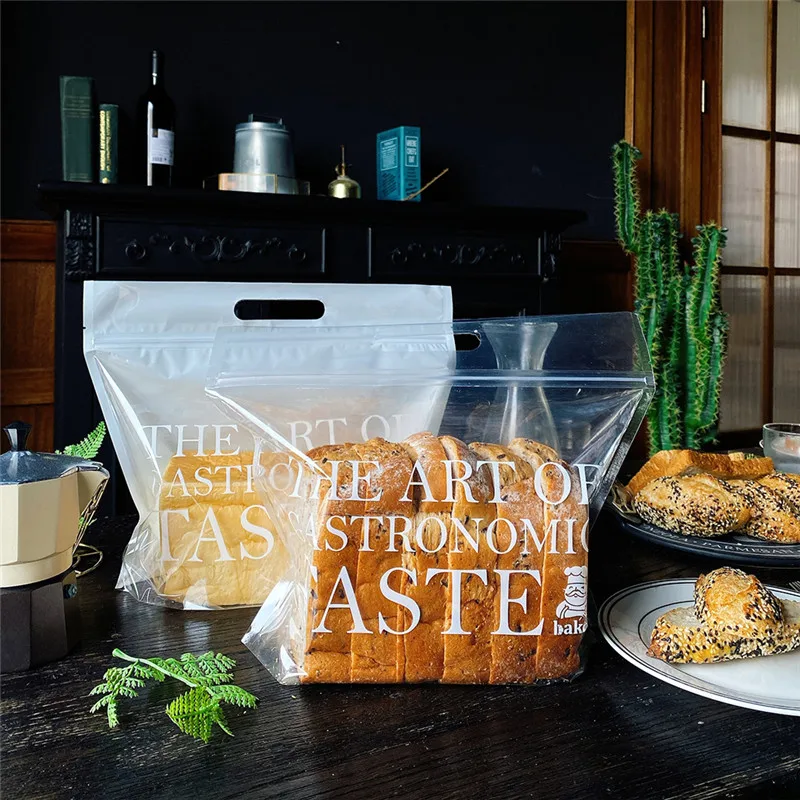 LBSISI Life-bolsas de pl&aacute;stico transparentes para pan en rodajas, con asa, para galletas, dulces, embalaje para tostadas, rasgado a mano, cepillado, 50 unids/lote-5