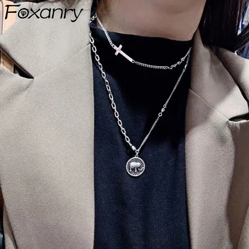 

Foxanry Silver Color Elephant Clavicle Chain Vintage Necklace for Women New Fashion Thai Silver Punk Hiphop Jewelry Gifts