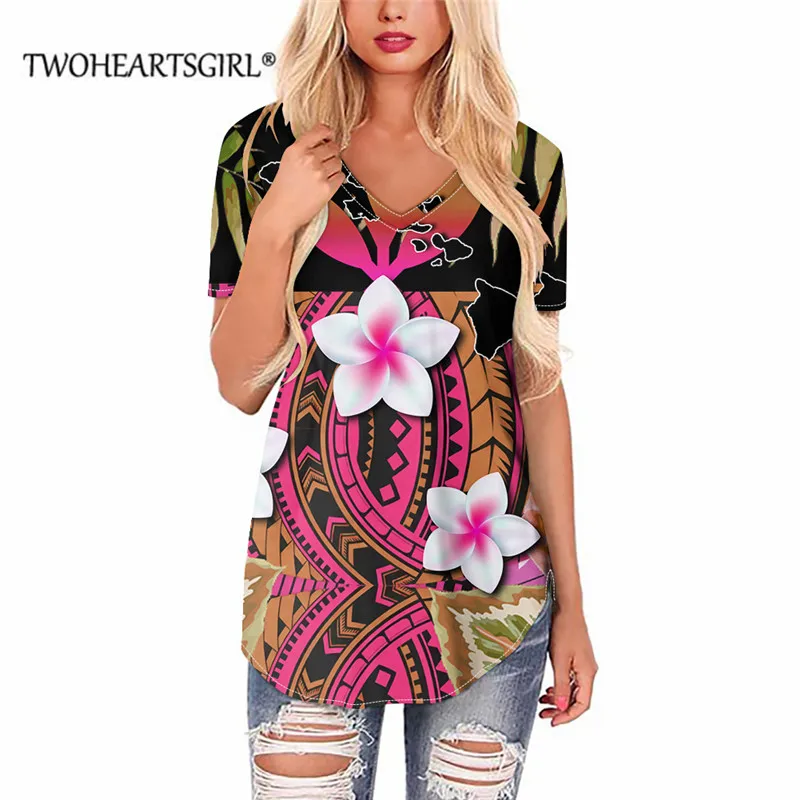 Twoheartsgir Music Note Print Summer T Shirts Woman Clothing Casual Short Sleeve Tops Tee White V-neck tshirt for Lady Girls