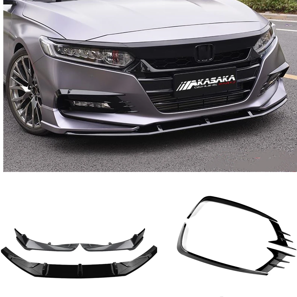 AKASAKA Car Body Kit For Honda Accord 2018-20 10th Front Bumper Spoiler Lip+Side Splitter Corner Cover+Fog Light Brow Frame Trim images - 6