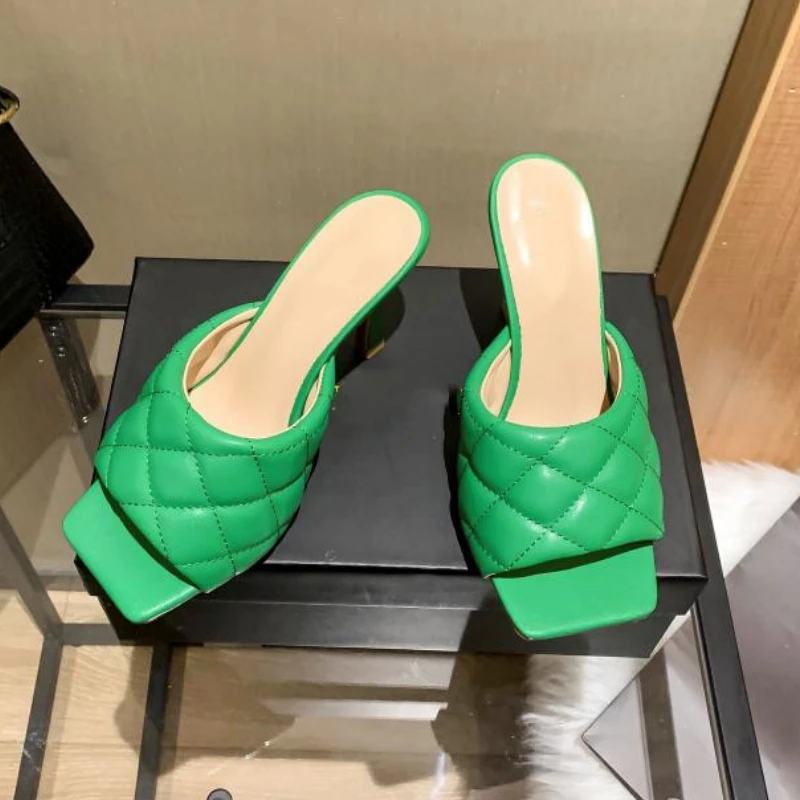 

2021 Summer New Stiletto Heel Square Head Bread Slippers for Women