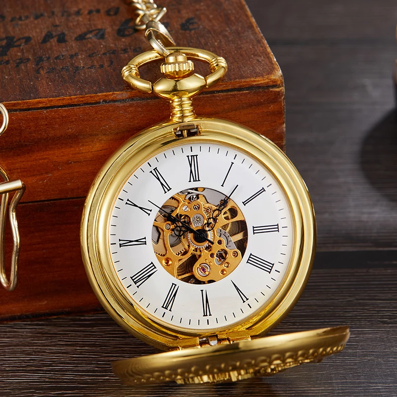 Luxury Gold Bird Mechanical Pocket Watch Skeleton Hollow Engraved Case Fob Chain Clock for Men Women Collection Dropshipping