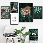 Настенная картина из джунглей, Дикий Тигр, Лев, Тропическая Птица, листья, настенный постер и принты в скандинавском стиле для декора гостиной