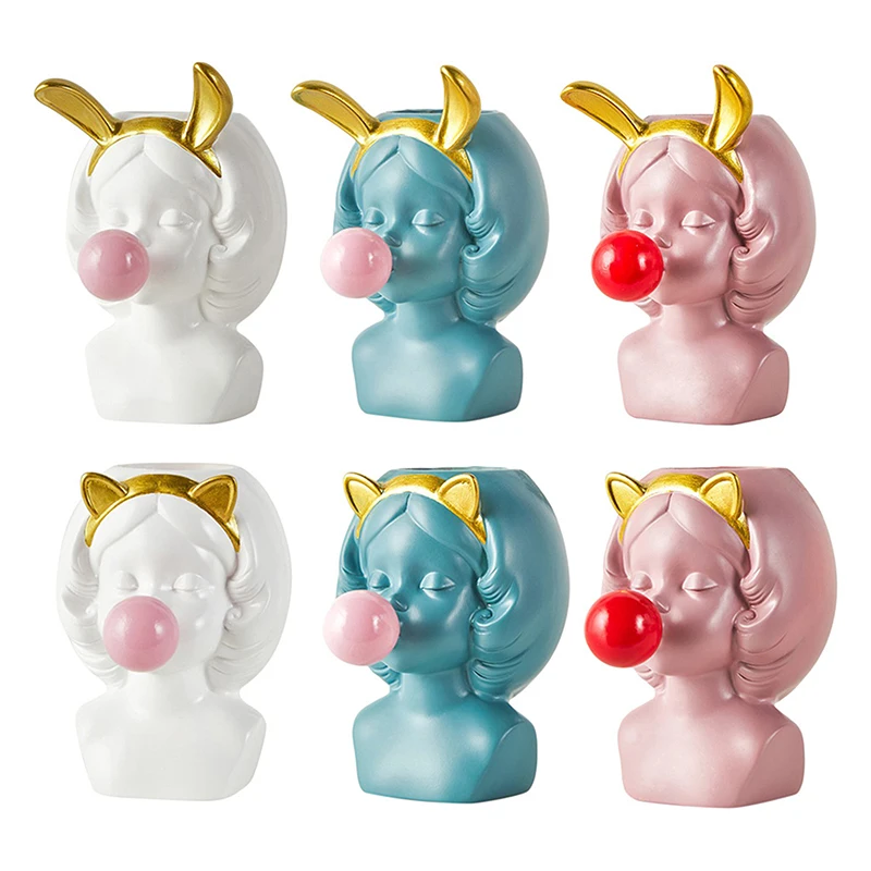 

Cute Girl Blowing Bubbles Succulent Planters Vinyl Flower Pot For Home Tabletop