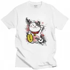 Футболка Kawaii Maneki Neko, Мужская мягкая хлопковая Футболка с котом на удачу, модная футболка, футболка с короткими рукавами и принтом, одежда