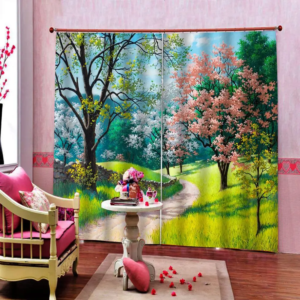 Рисунок картина занавески зеленые фотообои для гостиной | Дом и сад