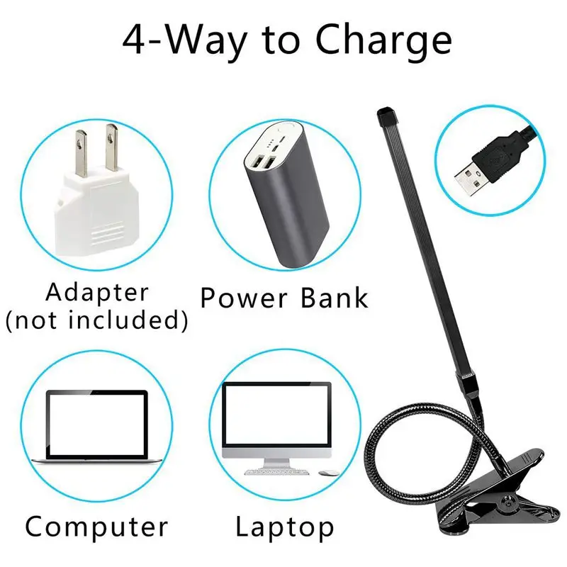 8 Вт Светодиодный светильник с зажимом Настольный 3 режимами 2 м кабель диммер 10