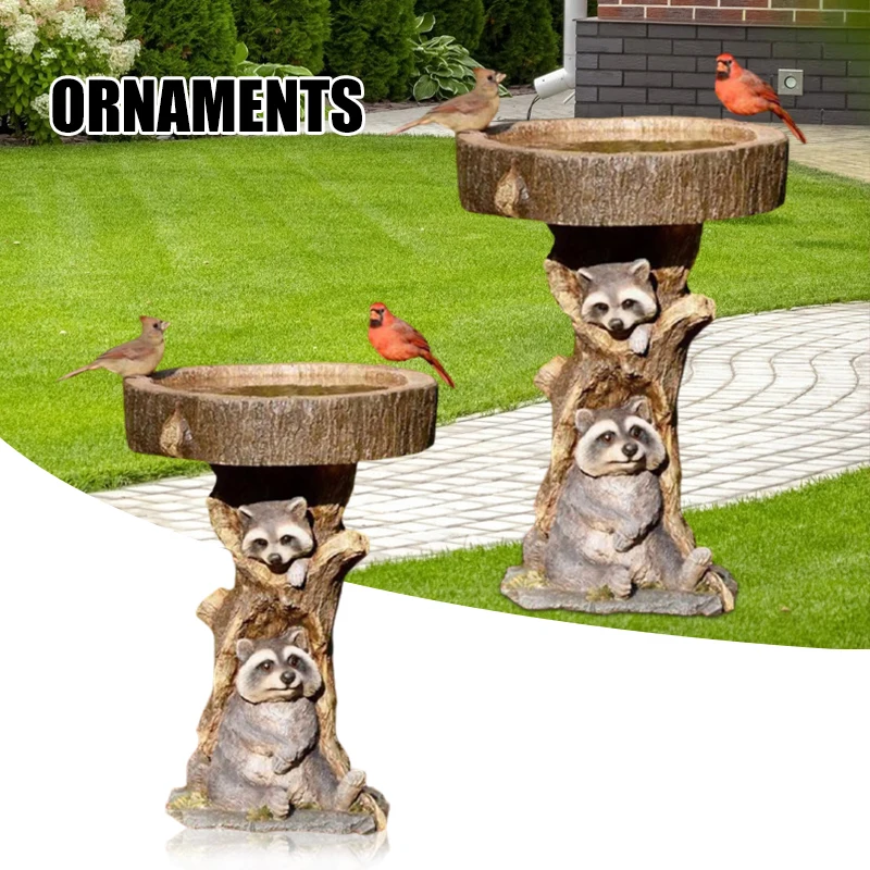 

Resin Raccoon Birdbath Animal Statue Outdoor Birdfeeder Resin Decoration Cute Raccoon Garden Ornament For Garden Home jlrr