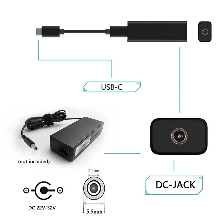 

DC 5.5*2.1mm Jack Input to USB-C Type-C Power Plug Charge Cable 45w for Macbook Laptop Phone