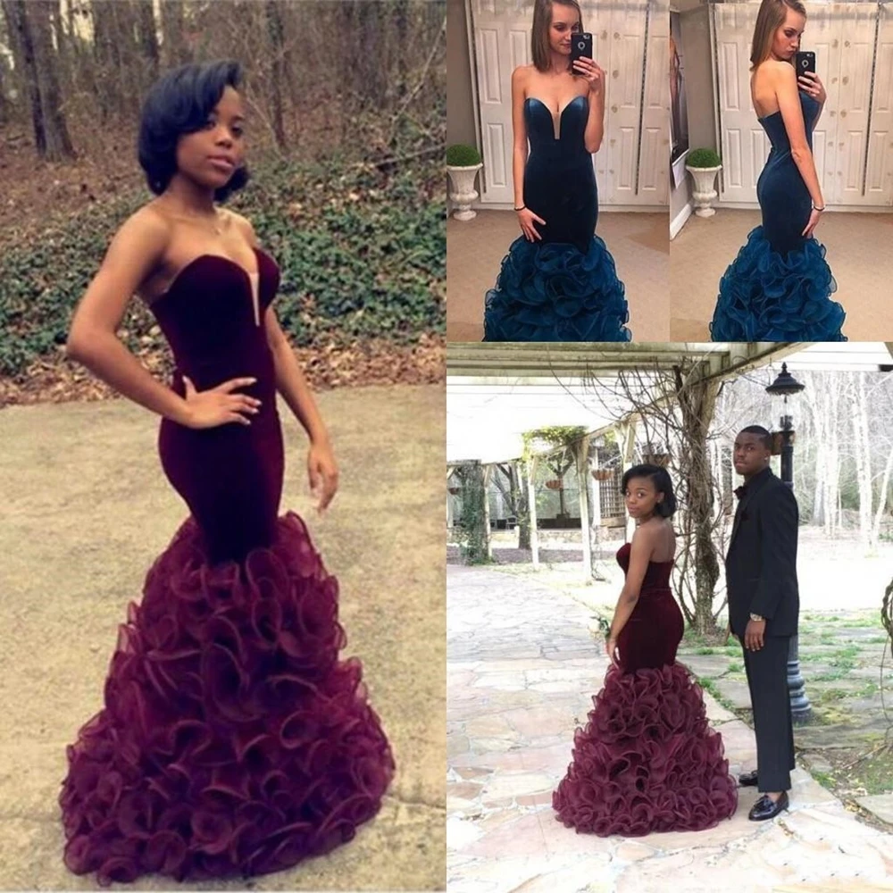 2020 винные Выпускные платья в африканском стиле с юбкой годе Aso Ebi Valvet Милая юбка