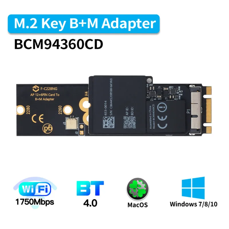 BCM94360CD беспроводная Wifi карта 1750 Мбит/с для Hackintosh macOS Bluetooth 4 0 802.11ac модуль M.2 NGFF ключ M