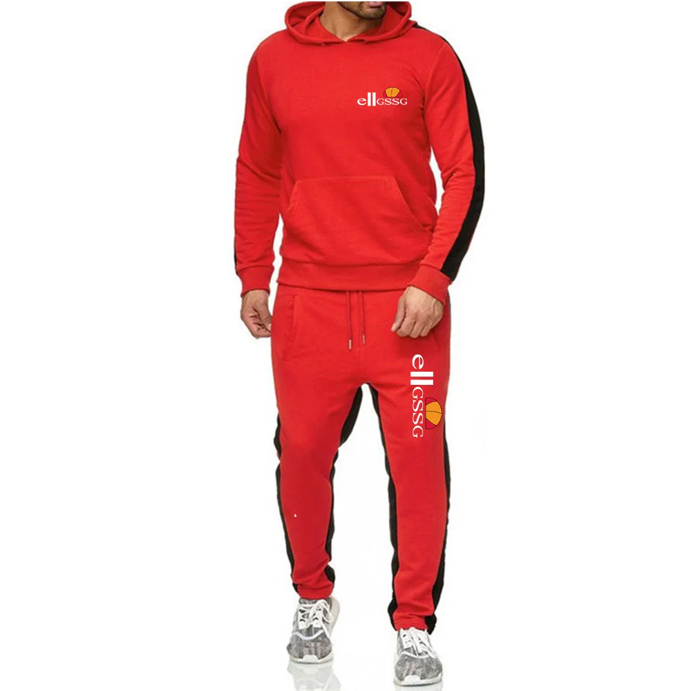 

Autumn and winter men's boss solid color series outdoor sports fashion sweater zipper hoodie + casual pants two-piece sportswear