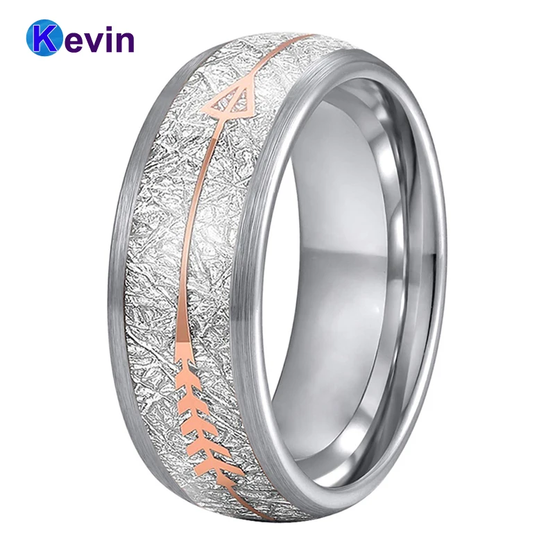 Men Women Wedding Bands Tungsten Carbide Ring With Rose Gold Steel Arrow And White Meteorite Inlay New Arrivals