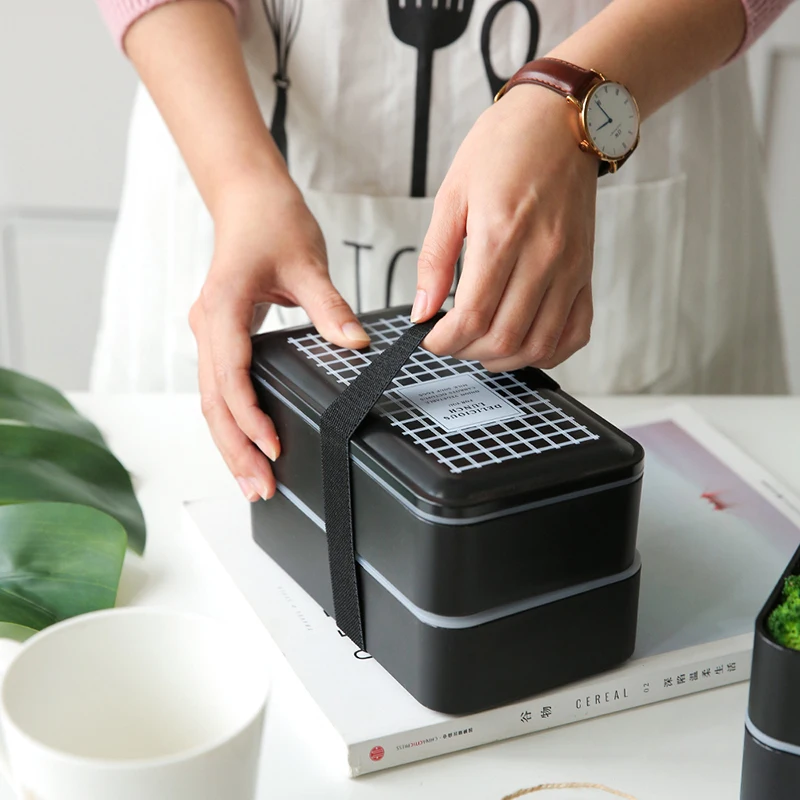 

Portable Lunch Box Office School Double Layer Bento Box Picnic Food Container Dinnerware Kitchen Tableware Accessories Supplies