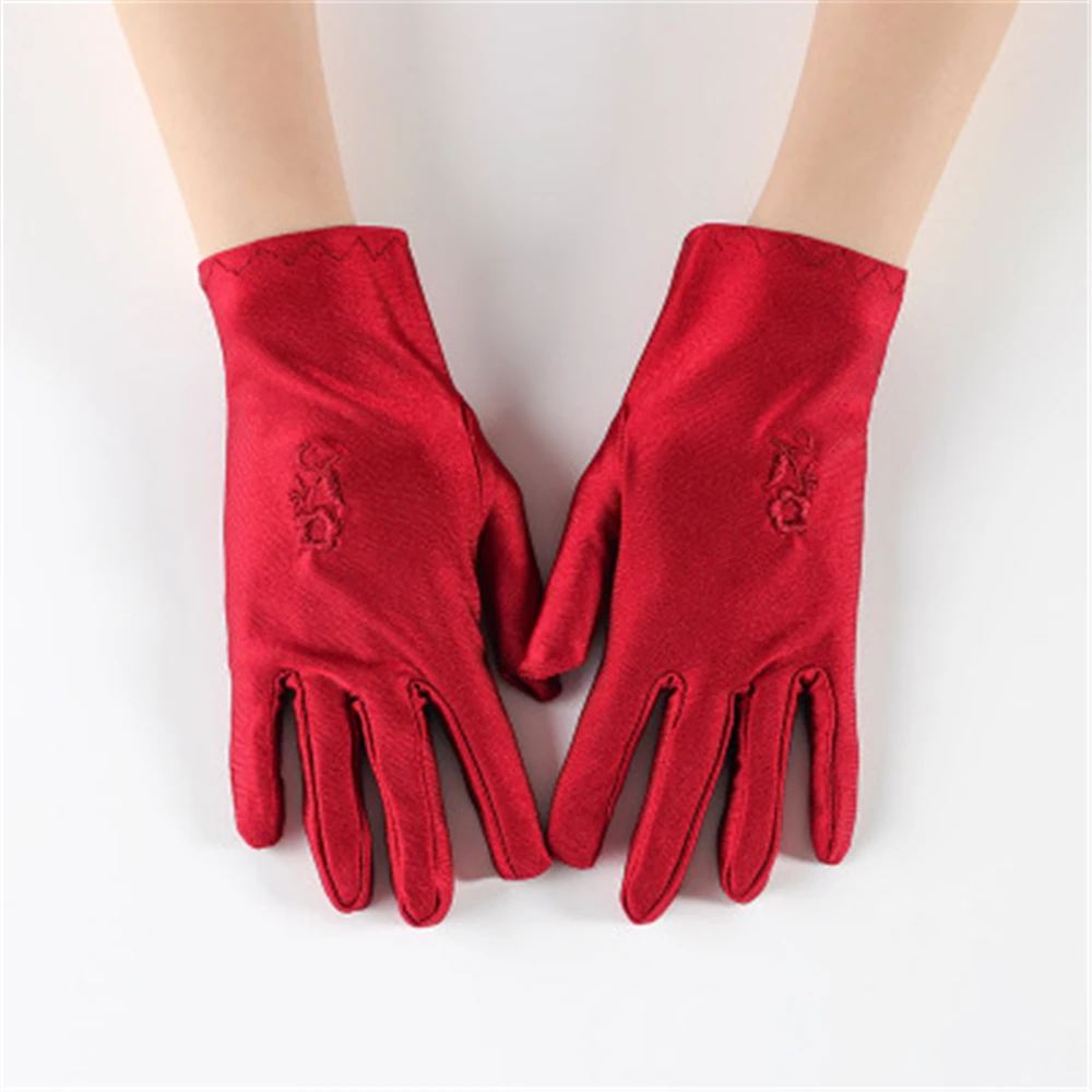 Перчатки женские солнцезащитные однотонные из спандекса с цветочной вышивкой