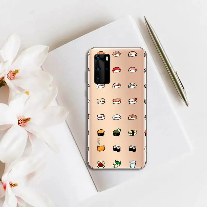 

Cartoon sushi cute Phone Case Transparent for huawei honor P 40 30 20 lite Pro 10 i 8 9 x p smart 2019