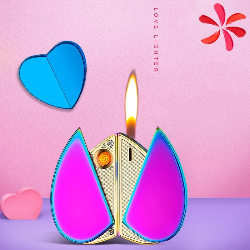 

NEW Creative Personality Heart-shaped Butane Flame Lighter Rotating Dual Gas & USB Electric Love Lighter Christams Lighter Gift