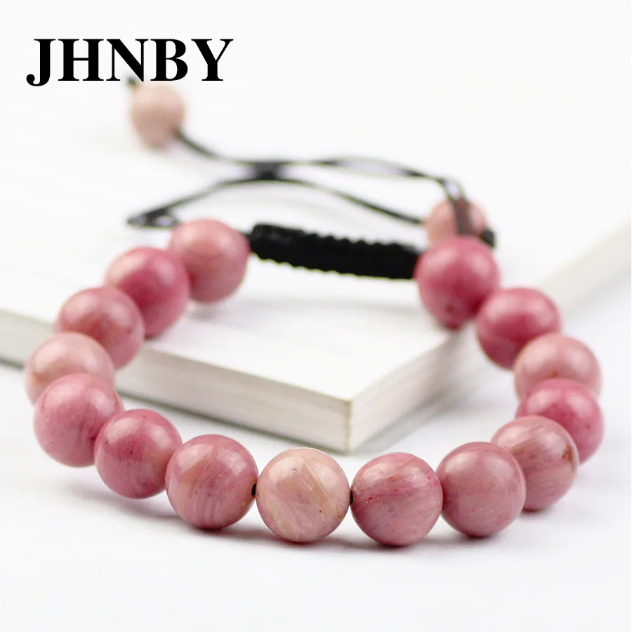 JHNBY родонит бисер браслет для Для женщин 6/8/10/12 мм Натуральный Камень Плетеный/вставку внутрь эластичного ремешка Для мужчин Подвески Ювелирные изделия Подарки