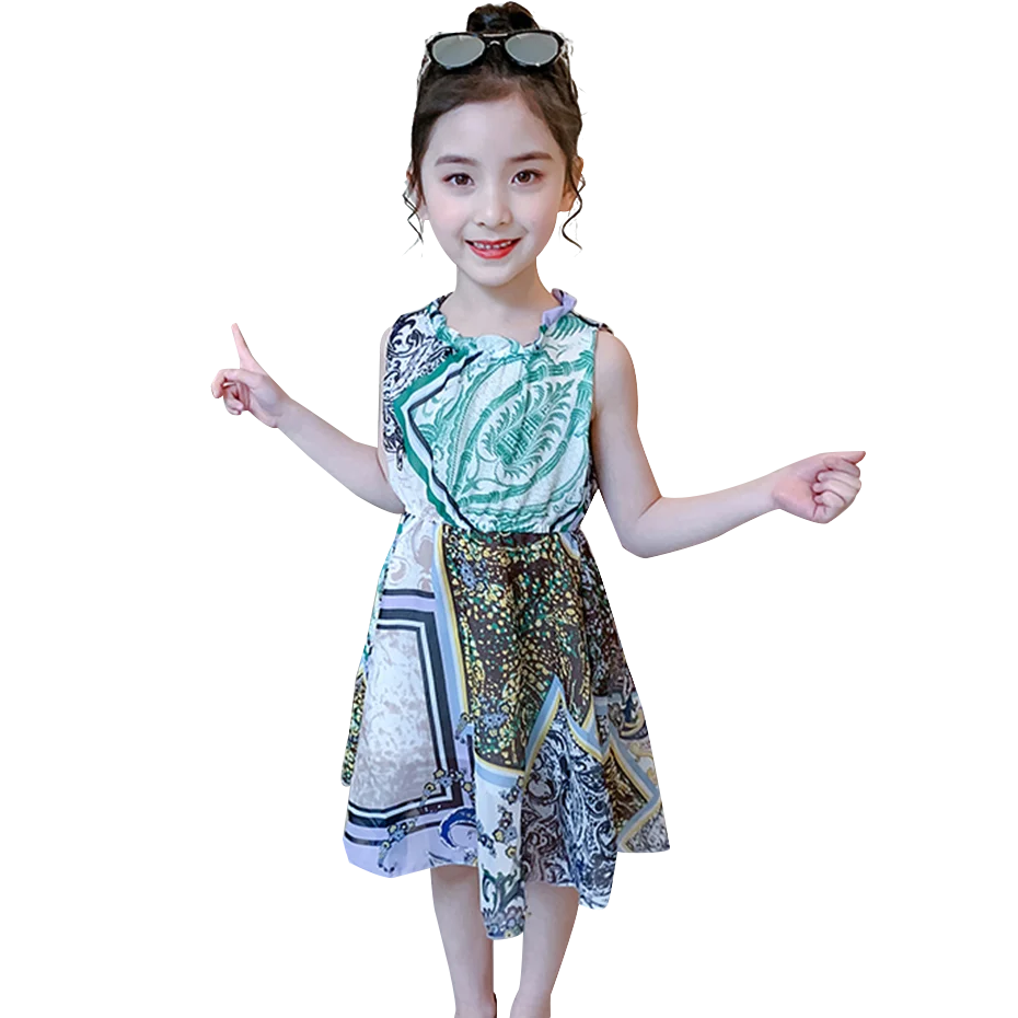 Summer Dress For Girls Bohemian Style Girl Sleeveless Kids Dresses Teenage Costume 6 8 10 12 14 | Детская одежда и обувь