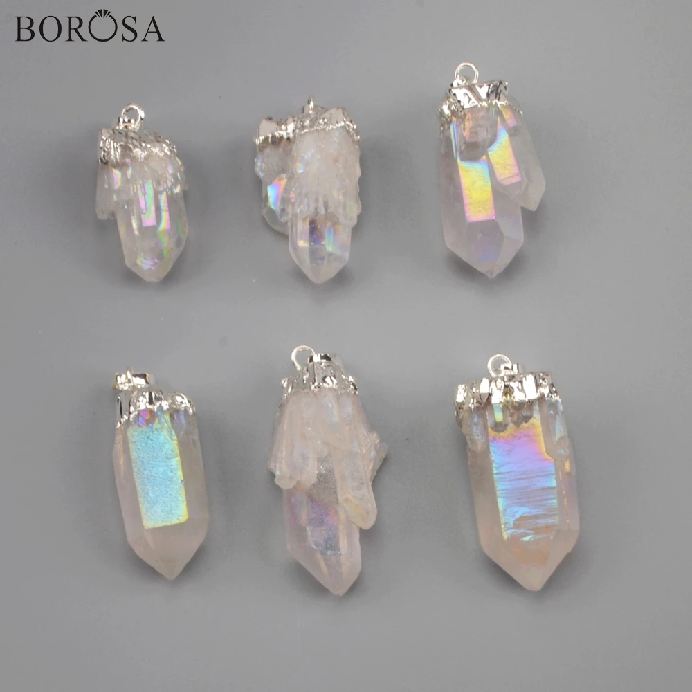 BOROSA 5/10 шт посеребренные натуральный кристалл кварца кулон Титан AB Цвет Кластера