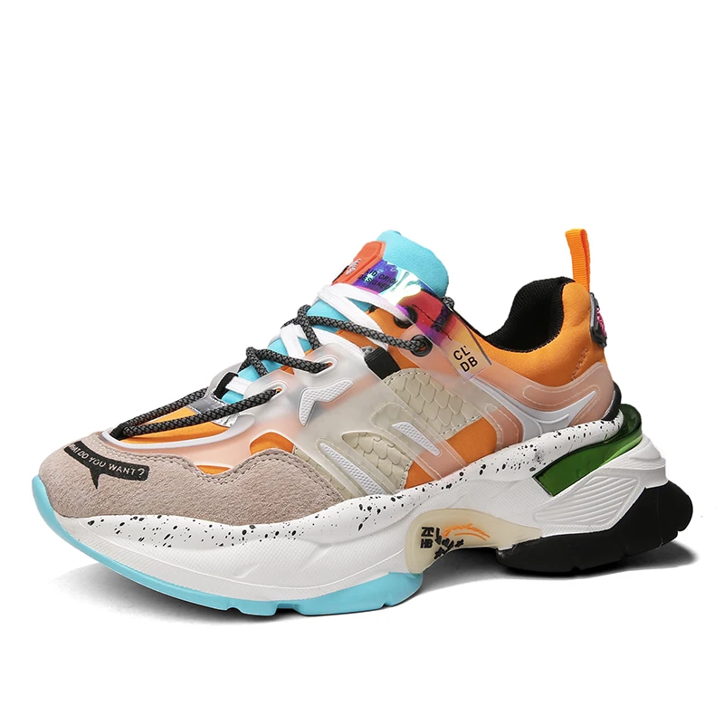 Уличная мода трендовые кроссовки Мужская обувь цветные на платформе с