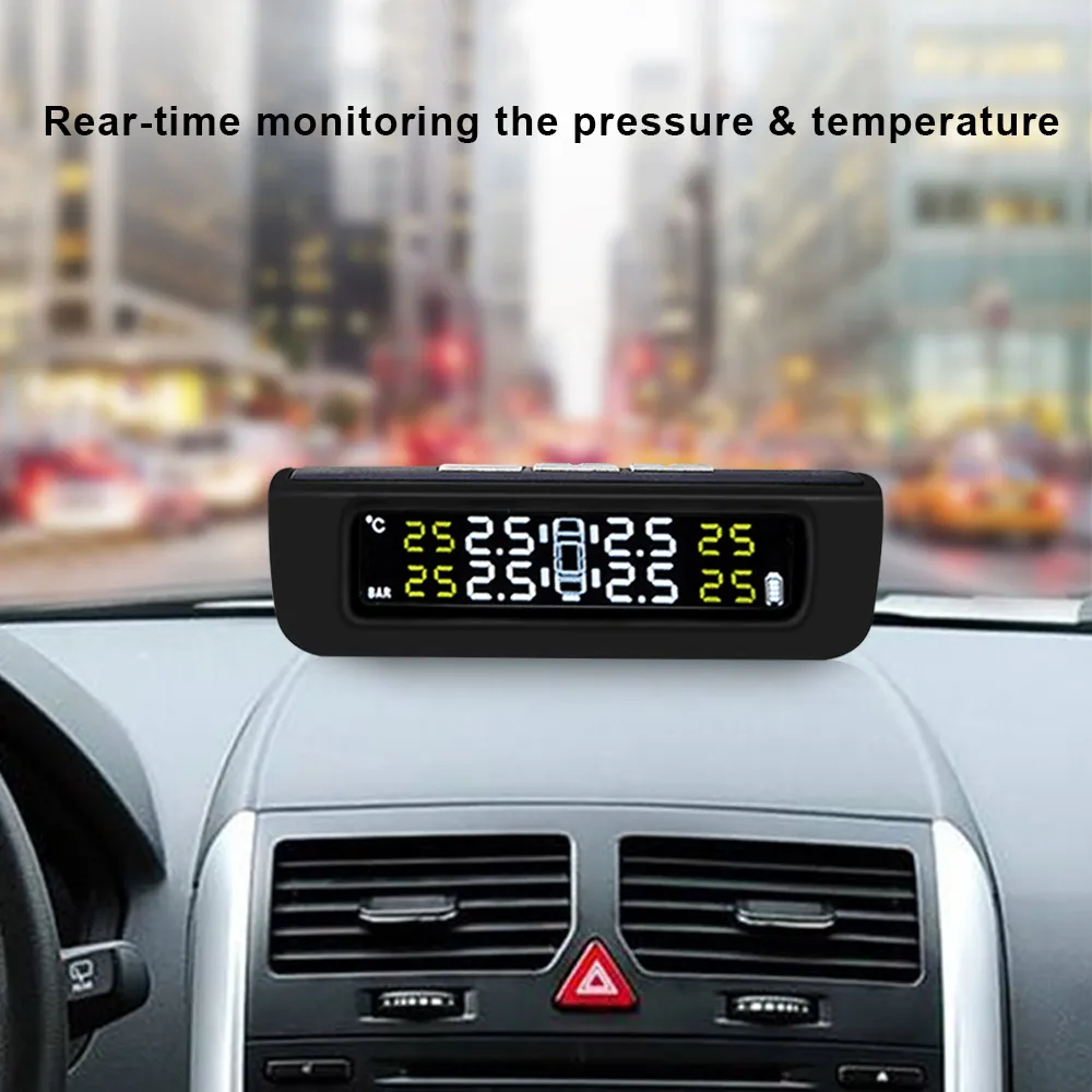 Universal TPMS Wireless Tire Pressure Monitoring System Solar Power Color LCD Display with Air Leakage Warning High Temp Alarm | Автомобили