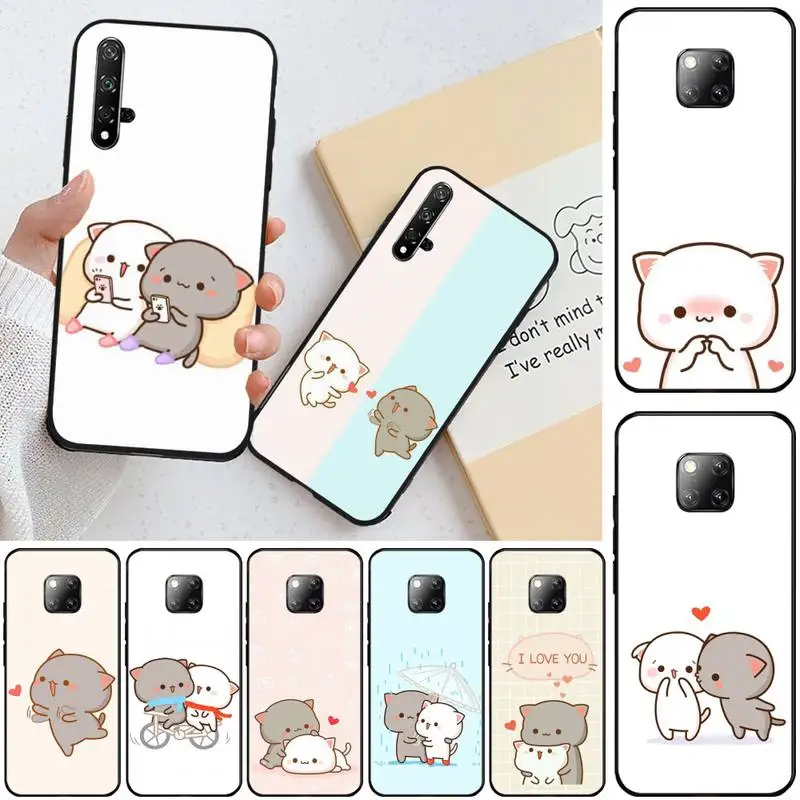 

Peach Cat Cartoon Black Soft Shell Phone Case Capa For Honor 20 lite view20 7C 5.7inch 8 5 7A 5.45inch 10 20i PLAY 30 PRO