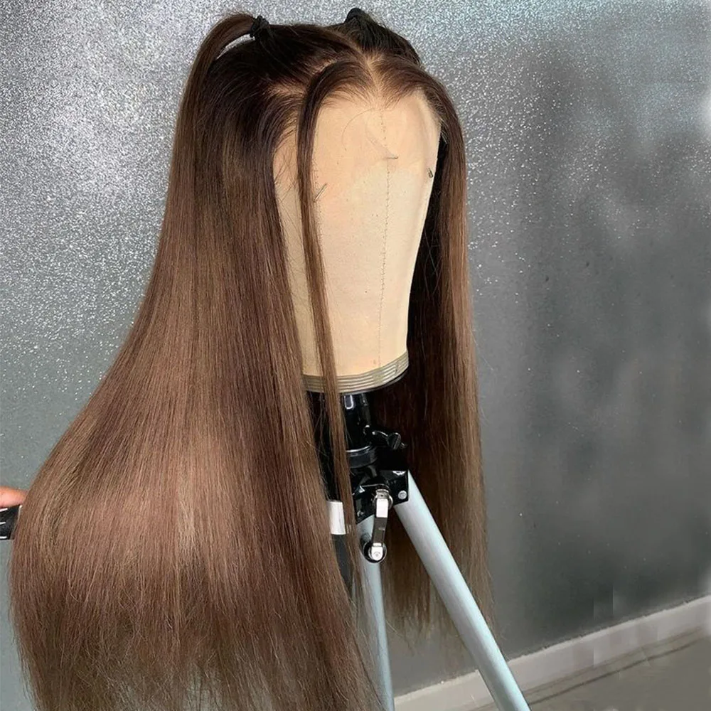 

Glueless Heat Resistant Brown Straight Synthetic 13x4 Lace Front Wig For Women with Baby Hair Synthetic Hair Preplucked Daily