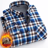 plus velvet thick shirt middle aged fashion all match loose top winter mens plus size warm shirt plaid business casual brushed