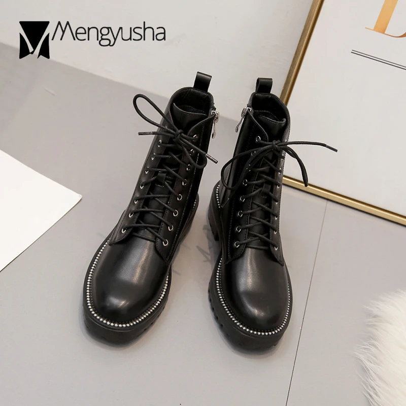 Ботинки martin на толстой подошве с квадратным каблуком женские плюшевые кожаные