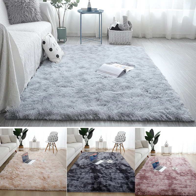 

Fluffy Rug Plush Carpet Living Room Thick Bed Room Carpets Anti-slip Floor Living Room Rugs Tie Dyeing Velvet Kids Room Mat