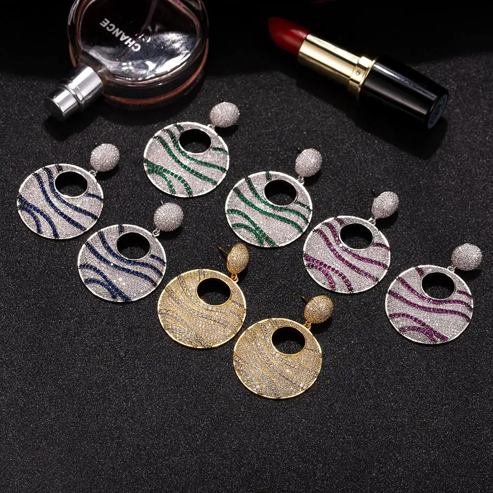 Модные блестящие из кубического циркония роскошные большие свисающие серьги для