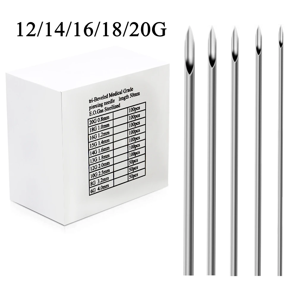 

100pcs Ear Nose Piercing Needles Body Piercing Needles Assorted Body Art Piercing Needles Tool for Tattoo Piercing Supplies