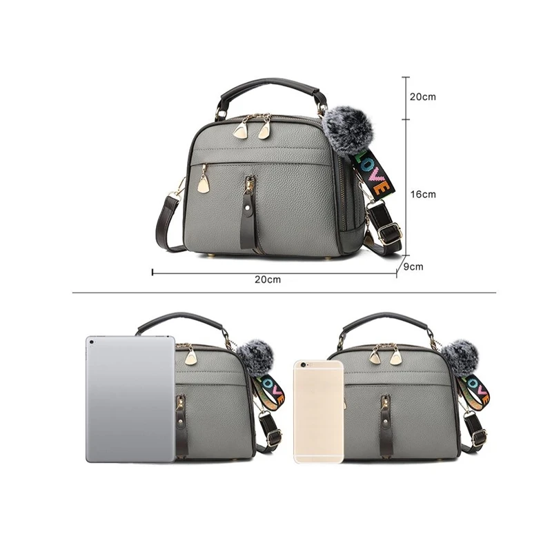 

PU Leather Handbag For Women Girl Fashion Tassel Messenger Bags With Ball Bolsa Female Shoulder Bags Ladies Party Crossby Bag