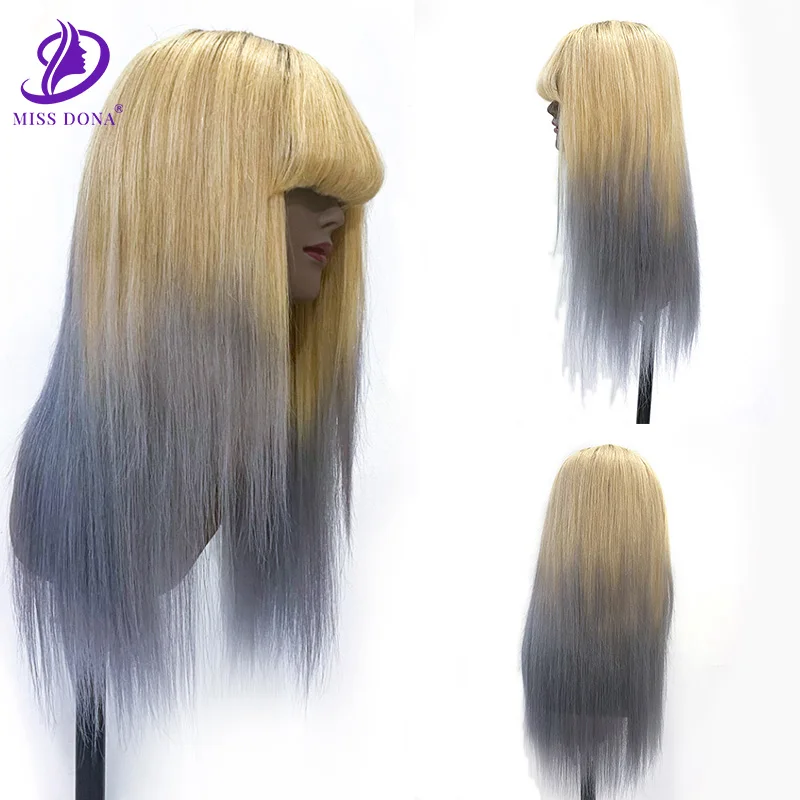 

Miss Dona цветной парик Омбре 100% человеческие волосы бразильский прямой парик с челкой цветной 180% Реми полный человеческий парик машинной рабо...