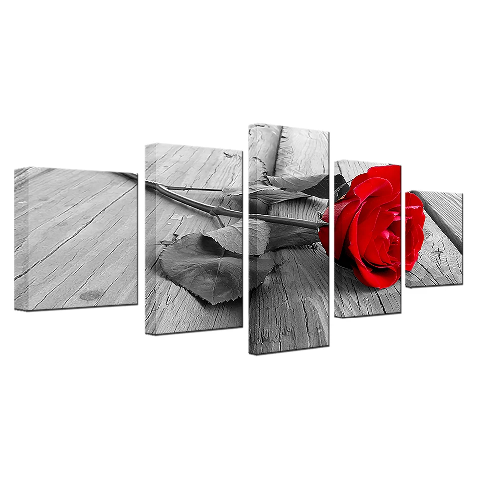 

HD Home Decoration Canvas Pictures Living Room Modern 5 Panel Red Rose Flowers Printed Painting Wall Art Modular Poster Frame