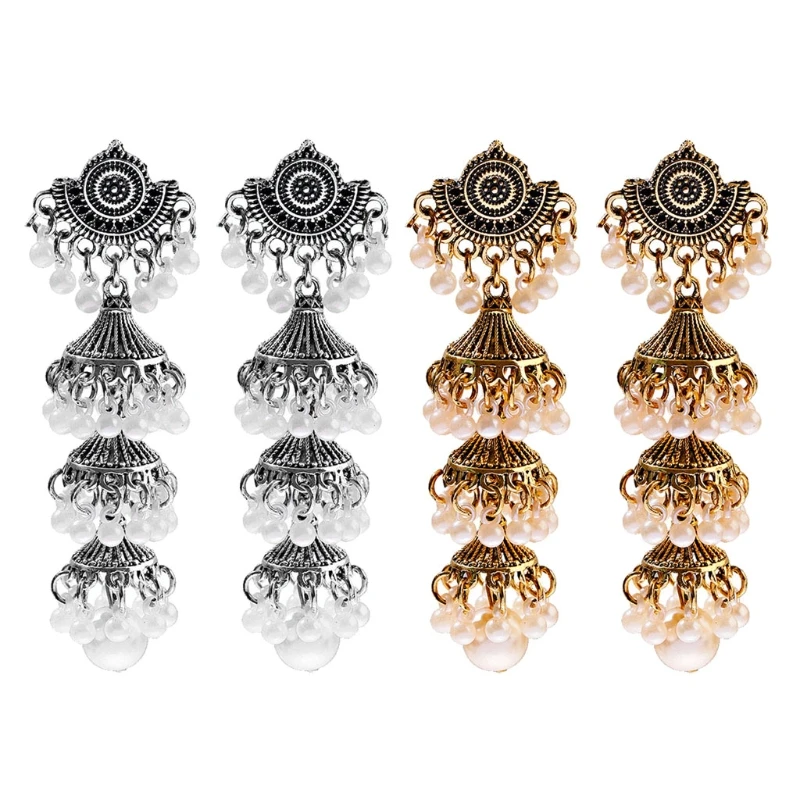 

India Ethnic Pendant Earrings for Women Vintage Silver Gold Long Tassel Pendant Bollywood Earrings Bohemian Gypsy Jewelry