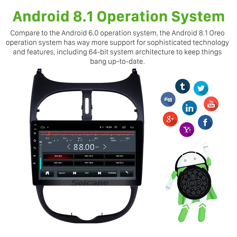 Seicane gps Авторадио HD сенсорный экран автомобиля Радио Аудио 9 ''Android 8,1 для peugeot 206 2000-AUX wifi Поддержка Carplay DAB