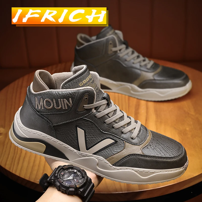 

Brand Fashion Young Boy Casual Footwear Black Men Leather Shoes High Top Casual Sneakers for Mens Popular Man Walking Shoes