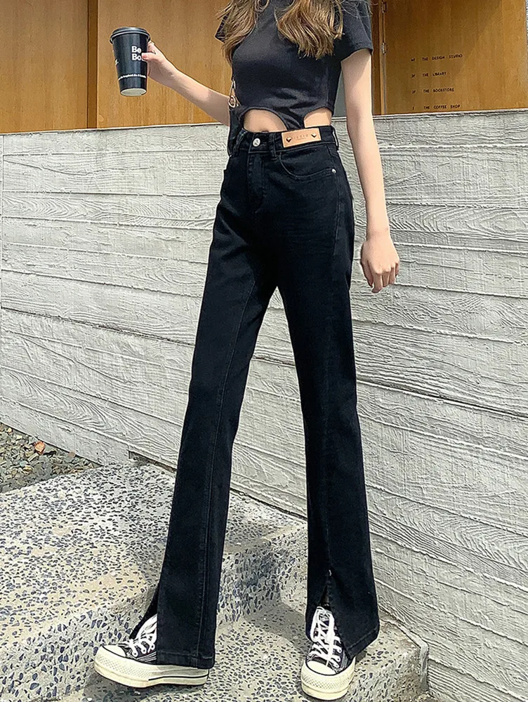 

Syiwidii Women Jeans Flare Pants Front Side Slit Leg 2021 High Waisted Bell Bottom Jeans Full Length Fashion Denim Clothes