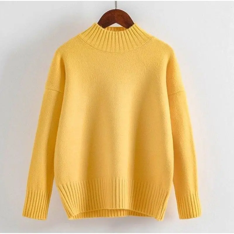 

Leisure High Neck Pullover Women's Autumn / Winter 2021 Long Sleeve Warm Knitted Pullover Loose White Women's Sweater