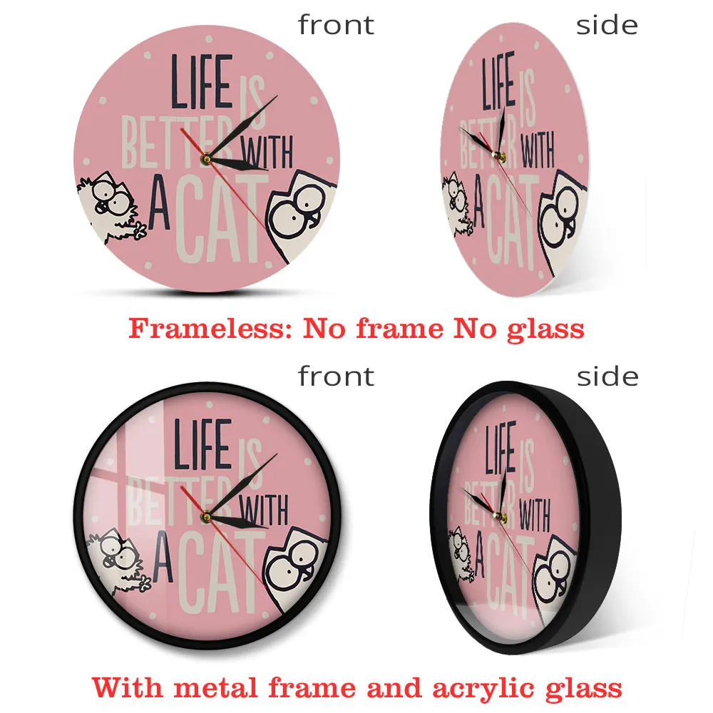Современные настенные часы с цитатами жизнь лучше кошкой украшение на стену для