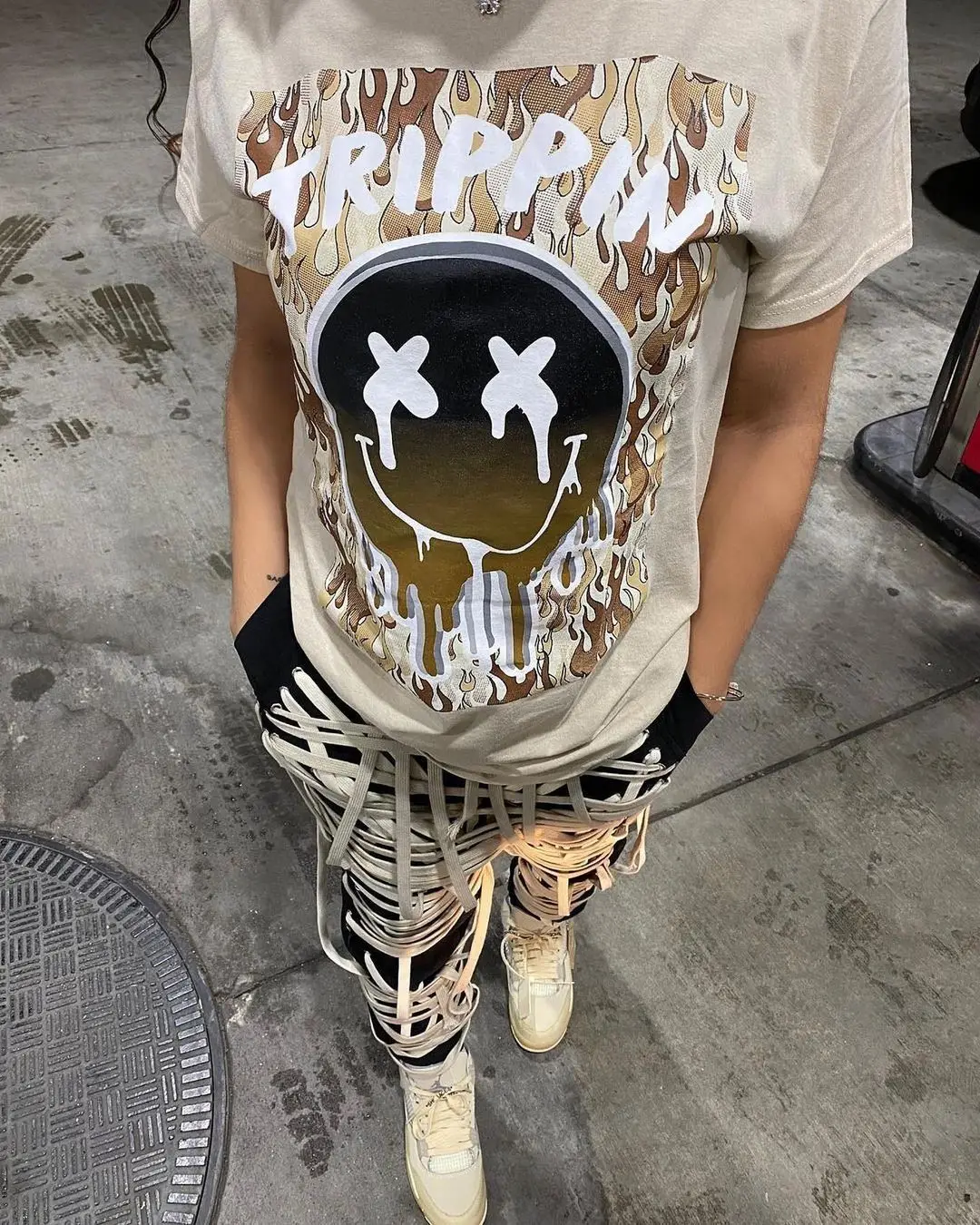 

Y2k Summer Casual Funny Smiley Print Top T Shirt Oversize Tops Graphic Fashion Short Sleeve T-Shirt Ladies Khaki Streetwear