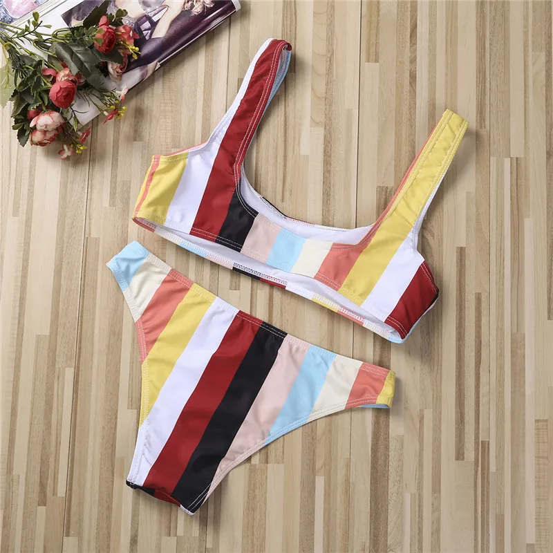 Бикини 2021 для женщин в разноцветную полоску комплект бикини Лето бандажный