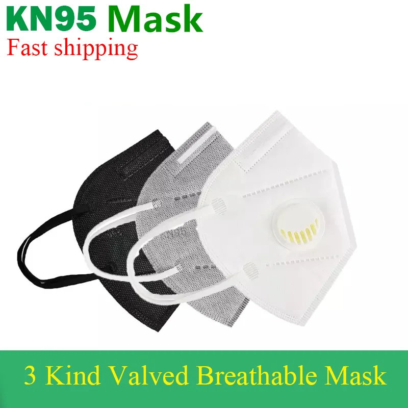 

Gray Black KN95 Mask Respirator 95% Filtration Facial Masks Dustproof Safety Valved Nonwoven Mouth Cover Protective Face Mask