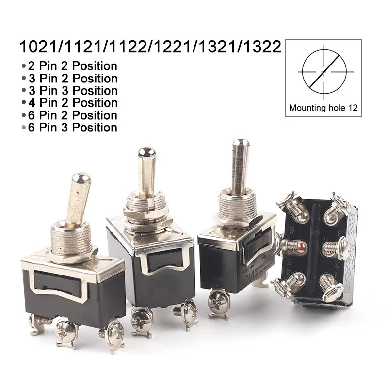 

1PCS Toggle Switch 12mm AC 250V 15A 2/3/4/6/ Pin ON-OFF ON-OFF-ON 2/3 Positions Copper/Silver Contact